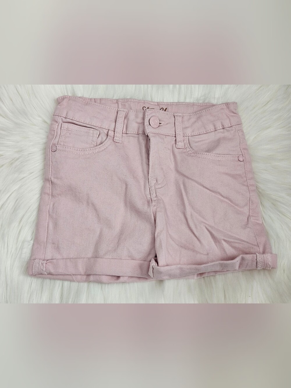 Girls Pink Cuffed Denim Shorts